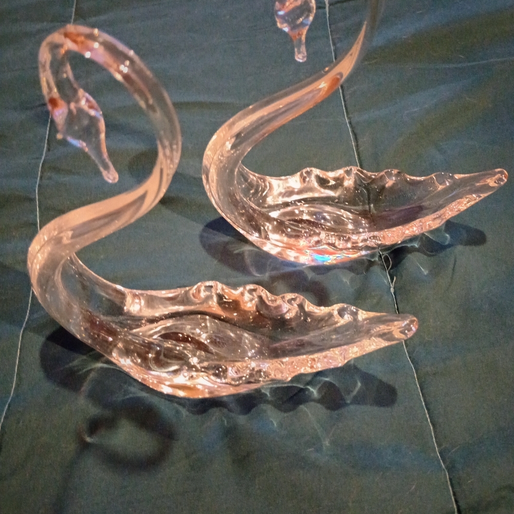 Whitefriars Clear Hand Blown Swan Figurines